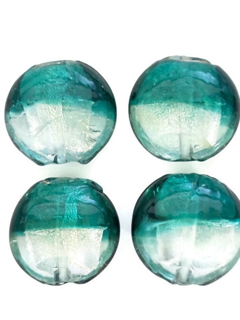 As Low As $2 Emerald Silver Lined Handmade Lampwork Lentil Beads (4)